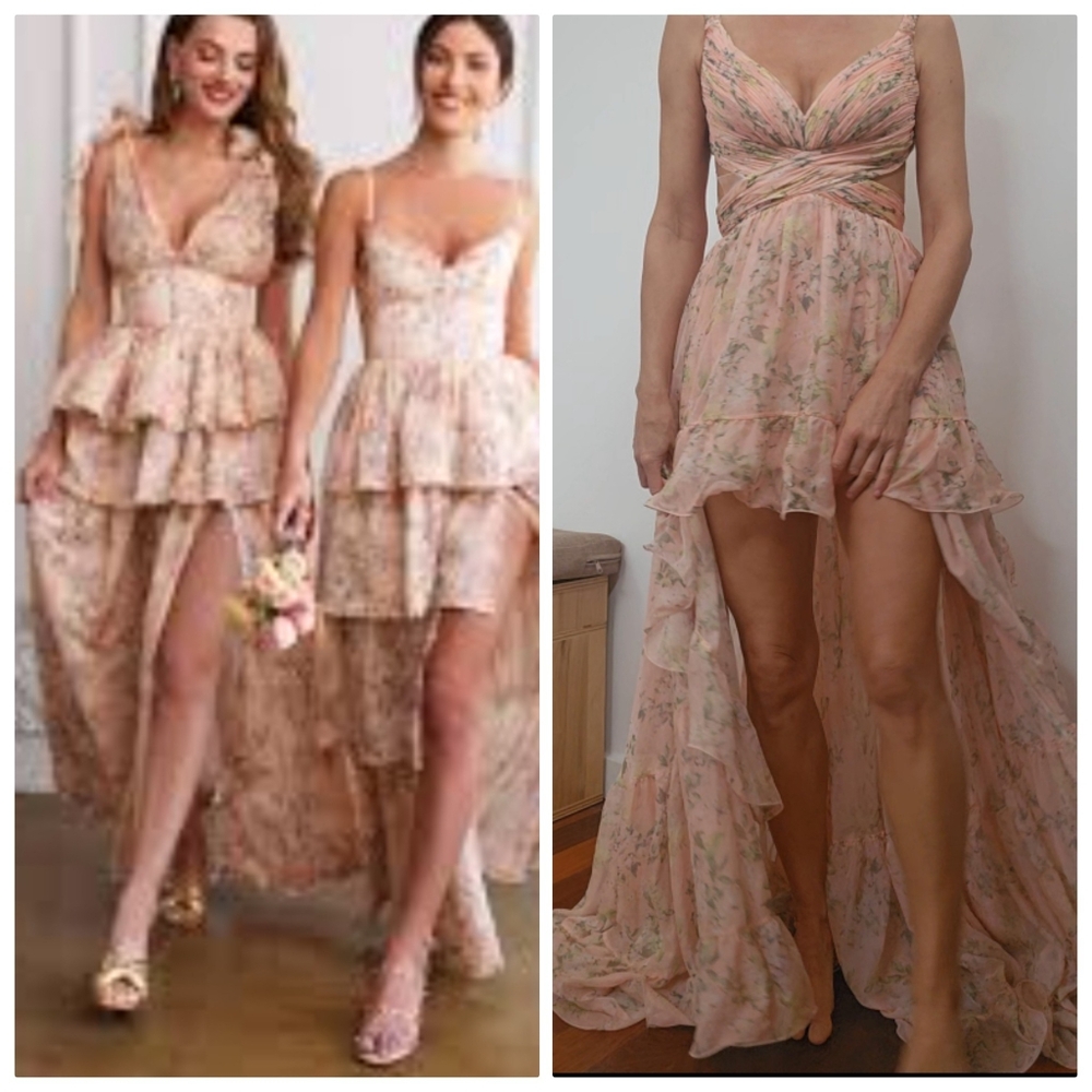 Stylists v. Chapman Pastel Sheer Floral Custom Lift Tiered derby Maxi Dress Xs